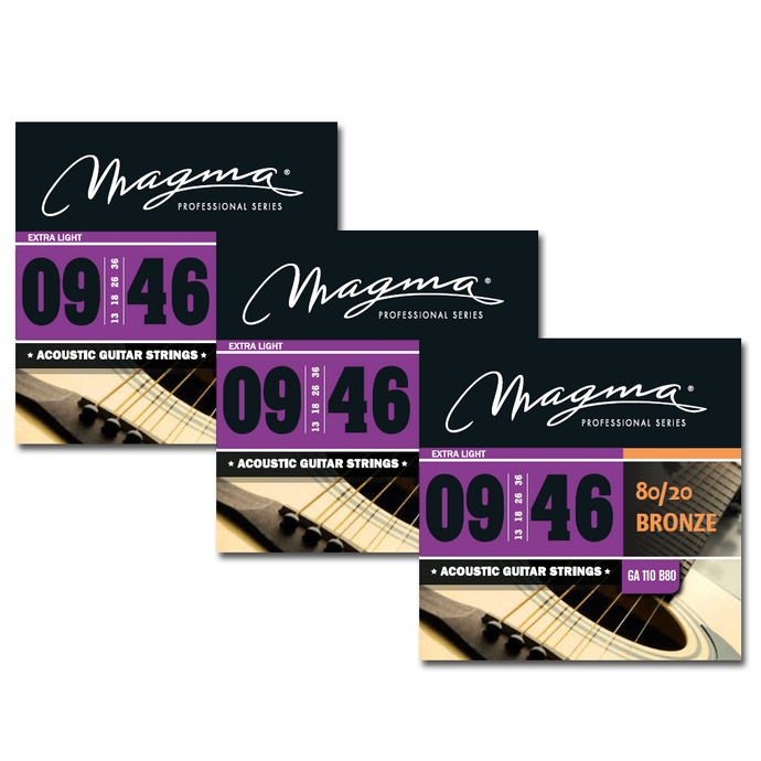 Magma Acoustic Guitar Strings Extra Light Gauge 80/20 Bronze 3 Set, .009 - .046 (FBA-GA110B80-3)