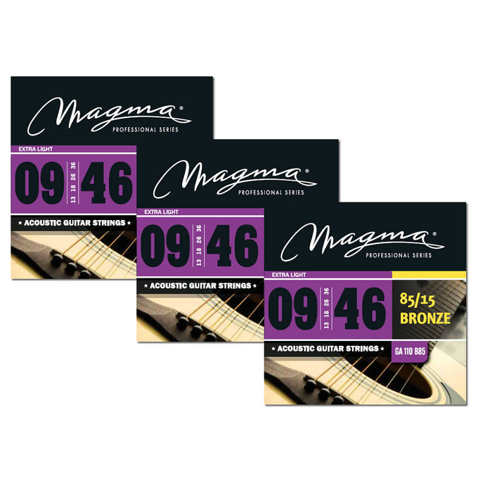 Magma Acoustic Guitar Strings Extra Light Gauge 85/15 Bronze 3 Set, .009 - .046 (FBA-GA110B85-3)