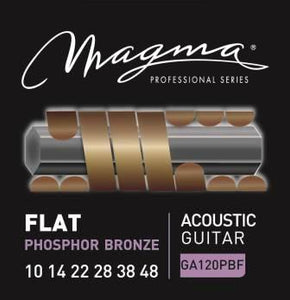 Magma Acoustic Guitar Strings Light Gauge FLAT Phosphor Bronze Set, .010 - .048 (GA120PBF)