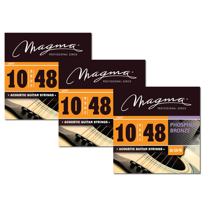 Magma - Acoustic Guitar Strings - 3 Sets of 10-48 Gauge Light Phosphor Bronze Acoustic Strings (.010