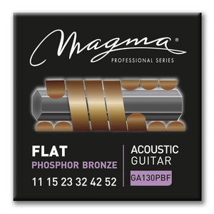 Magma Acoustic Guitar Strings Medium Light Gauge FLAT Phosphor Bronze Set, .011 - .052 (GA130PBF)