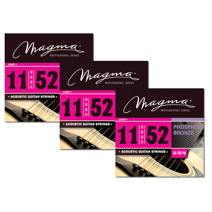 Magma - Acoustic Guitar Strings - 3 Sets of 11-52 Gauge Light + Phosphor Bronze Acoustic Strings (.011