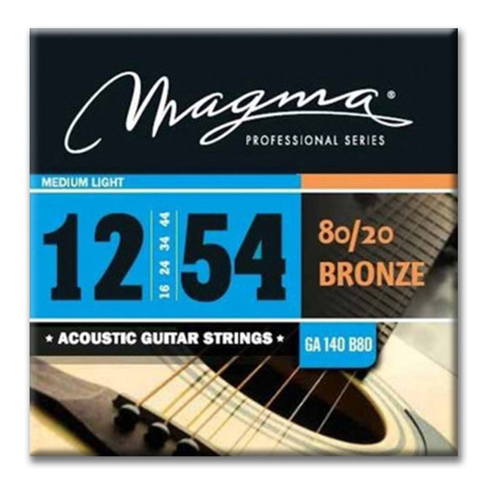 Magma Acoustic Guitar Strings Medium Light Gauge 80/20 Bronze Set, .012 - .054 (GA140B80)