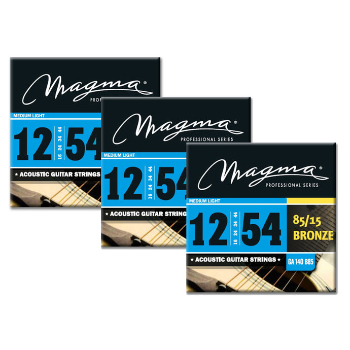 Magma - 3 Sets Medium Light Gauge Acoustic Guitar Strings 12-54 85/15 Bronze Acoustic Strings (.012