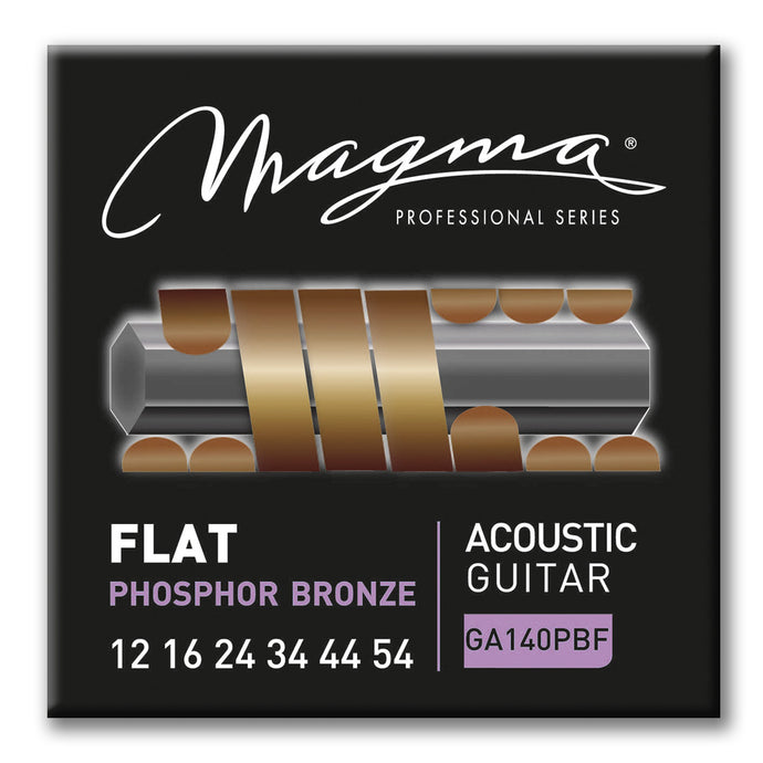 Magma Acoustic Guitar Strings Medium Gauge FLAT Phosphor Bronze Set, .012 - .054 (GA140PBF)