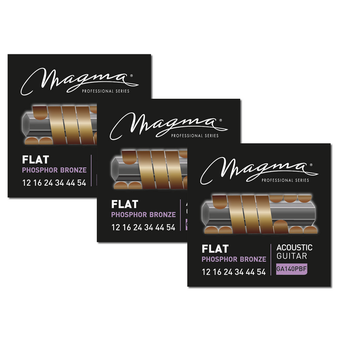 Magma Acoustic Guitar Strings Medium Gauge FLAT Phosphor Bronze Set, .012 - .054 (FBA-GA140PBF)