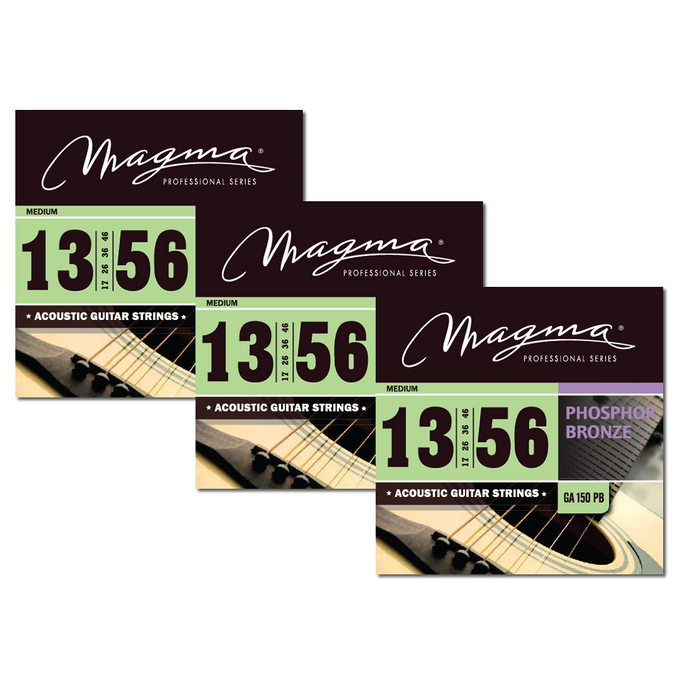 Magma Acoustic Guitar Strings Medium Gauge Phosphor Bronze 3 Set, .013 - .056 (FBA-GA150PB-3)