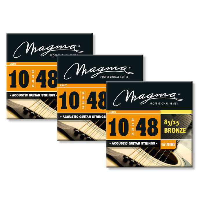Magma Acoustic Guitar Strings Regular Light Gauge 85/15 Bronze 3 Set, .010 - .048 (FBA-GA120B85-3)