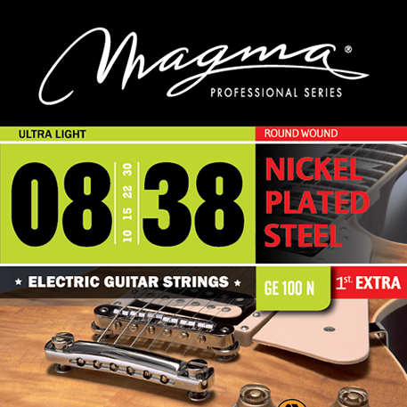 Magma Electric Guitar Strings Ultra Light Gauge Nickel-Plated Steel Set, .008 - .038 (GE100N)