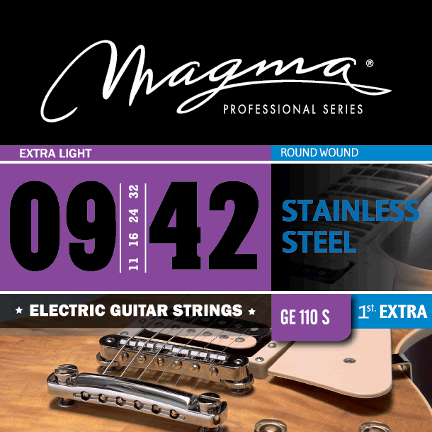 Magma Electric Guitar Strings Regular Light Gauge Stainless Steel Set, .009 - .042 (GE110S)