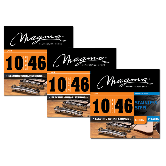 Magma Electric Guitar Strings Regular Light Gauge Stainless Steel 3 Set, .010 - .046 (FBA-GE140S-3)