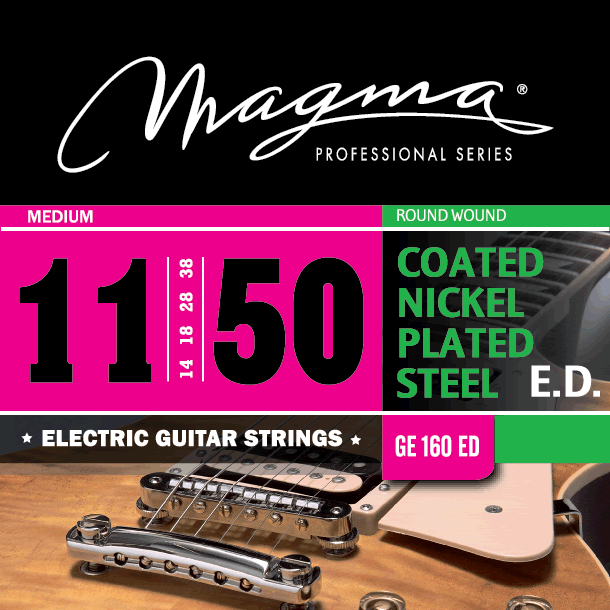 Magma Electric Guitar Strings Regular Light Gauge COATED Nickel-Plated Steel Set, .011 - .050 (GE160ED)