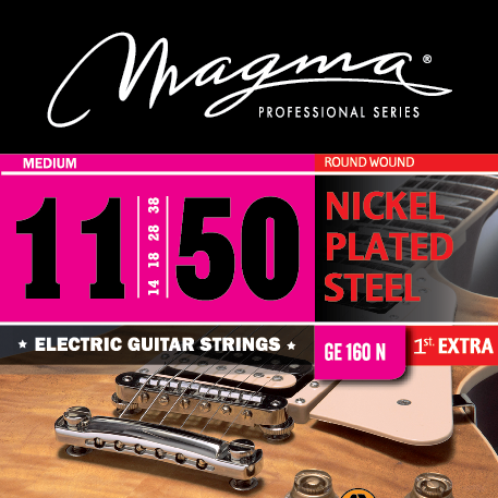 Magma Electric Guitar Strings Medium Gauge Nickel-Plated Steel Set, .011 - .050 (GE160N)