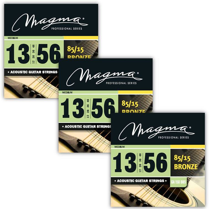 Magma - 3 Sets Medium Gauge Acoustic Guitar Strings 13-54 85/15 Bronze Acoustic Strings (.013