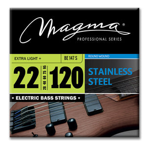 Magma Electric Bass Strings Extra Light+ - Stainless Steel Round Wound - Long Scale 34" 7 Strings Set, .022 - .120 (BE147S)