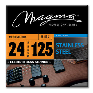 Magma Electric Bass Strings Medium Light - Stainless Steel Round Wound - Long Scale 34" 7 Strings Set, .024 - .125 (BE167S)