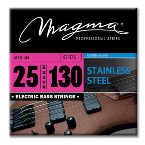 Magma Electric Bass Strings Medium - Stainless Steel Round Wound - Long Scale 34" 7 Strings Set, .025 - .130 (BE177S)