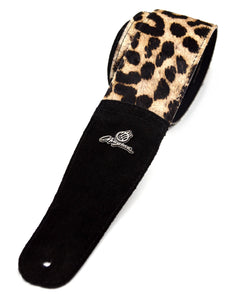 Magma Leathers 2.52" Delux Argentinean WHITE LEOPARD Chamois Leather Guitar Strap Black (07MA01L.)