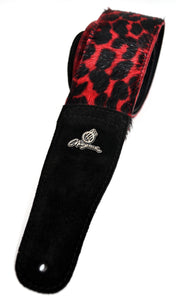 Magma Leathers 2.52" Delux Argentinean RED LEOPARD Chamois Leather Guitar Strap Black (07MA05L.)