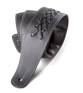 Magma Leathers 2.52" Delux Argentinean BRAIDED leather Guitar Strap Black (07MF01.)
