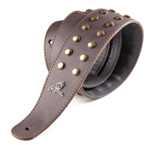 Magma Leathers 2.52" Delux Argentinean bronze round metal inlays leather Guitar Strap Brown (07MH02.)