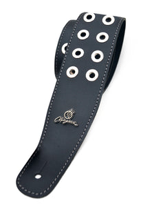 Magma Leathers 2.52" Delux Argentinean Black Leather with Metal Inlays Guitar Strap (07MH05.)