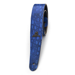 Magma Leathers 2" Delux  NARROW crocodile blue leather Argentinean Strap for guitar (07ML03F.)