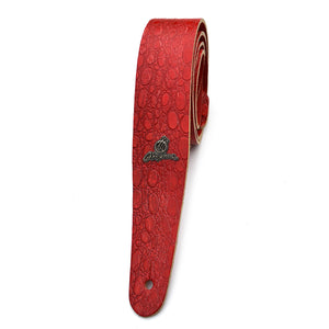 Magma Leathers 2" Delux  NARROW crocodile red leather Argentinean Strap for guitar (07ML05F.)