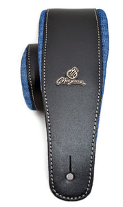 Magma Leathers 2.52" Delux Argentinean padded Black Leather and jeans Guitar Strap (07MN01A.)