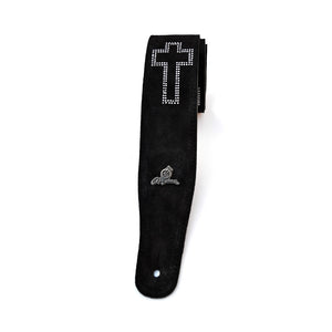 Magma Leathers 2.52" Delux Argentinean Chamois Leather Guitar Strap Black with Cross (07MO01C.)