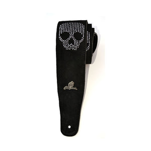 Magma Leathers 2.52" Delux Argentinean Chamois Leather Guitar Strap Black with Skull (07MO01S.)