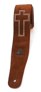 Magma Leathers 2.52" Delux Argentinean Chamois Leather Guitar Strap Brown with Cross (07MO02C.)