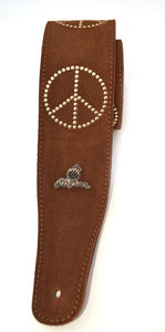 Magma Leathers 2.52" Delux Argentinean Chamois Leather Guitar Strap Brown with Peace (07MO02P.)