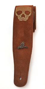 Magma Leathers 2.52" Delux Argentinean Chamois Leather Guitar Strap Brown with Skull (07MO02S.)