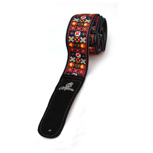 Magma Leathers 2" Soft-hand Polyester Guitar Strap Sublimation-Printed with Jimi Hendrix Woodstock Design, Genuine Leather Ends (07MS01JH.)