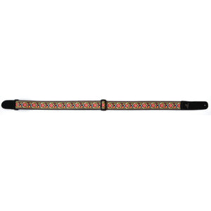 Magma Leathers 2" Soft-hand Polyester Guitar Strap Sublimation-Printed with Red Woodstock  Design, Genuine Leather Ends (07MS01RW.)