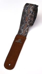 Magma Leathers 2" Soft-hand Polyester Guitar Strap Sublimation-Printed with Snake Design, Genuine Leather Ends (07MS02S.)
