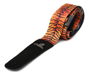Magma Leathers 2" Soft-hand Polyester Guitar Strap Sublimation-Printed with Tiger Design, Genuine Leather Ends (07MS02T.)