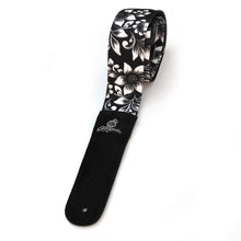 Load image into Gallery viewer, Magma Leathers 2&quot; Soft-hand Polyester Guitar Strap Sublimation-Printed with White Flowers Design, Genuine Leather Ends (07MS03FW.)
