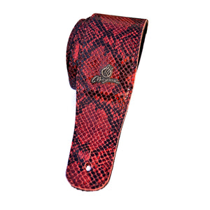 Magma Leathers 2.52" Delux Argentinean Red Simile-Snake leather & black chamois Back Guitar Strap (07MSS05.)