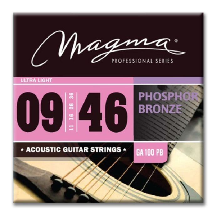 Magma Acoustic Guitar Strings Ultra Light Gauge Phosphor Bronze Set, .009 - .046 (GA100PB)