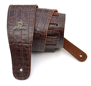 Magma Leathers 2.52" Delux Argentinean Leather Guitar Strap Crocodrile Brown (07MCO02.)